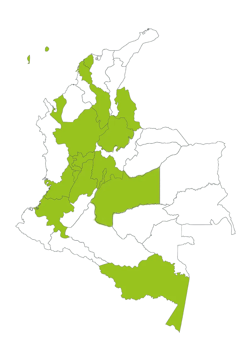 Mapa de cobertura nacional de Livas Alturas: Servicios de ingeniería, instalación y certificación de líneas de vida en Bogotá, Medellín, Barranquilla, Cali, Bucaramanga, Neiva, Yopal y Sincelejo, cubriendo las principales zonas industriales de Colombia.